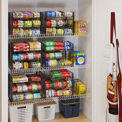 JKsmart 2-Tier Stackable Can Rack Organizer for Pantry, Adjustable Can Dispenser Holds Up to 62 Cans, Can Storage Holder for Various Ounces of Canned Food Soda Drinks, Black, 2 Pack (Petent Pending)