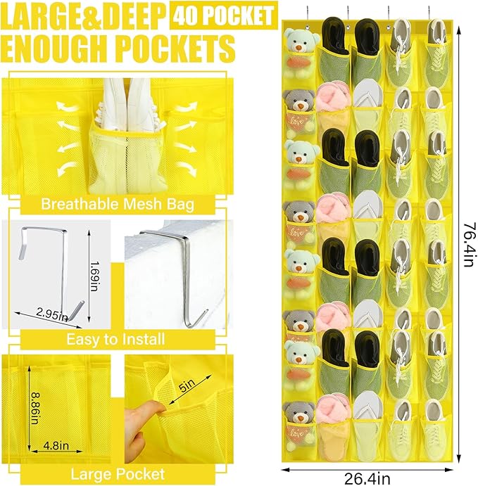 Windyun 40 Over the Door Shoe Organizer Large Mesh Pocket Hanging Shoe Rack