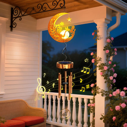 Solar Moon Fairy Wind Chimes, Moon Gifts Mothers Day for Mom Women Men Sympathy Birthday, Hanging Outdoor Decor Cracked Glass Ball Memorial Large Wind Chimes for Garden Patio Porch