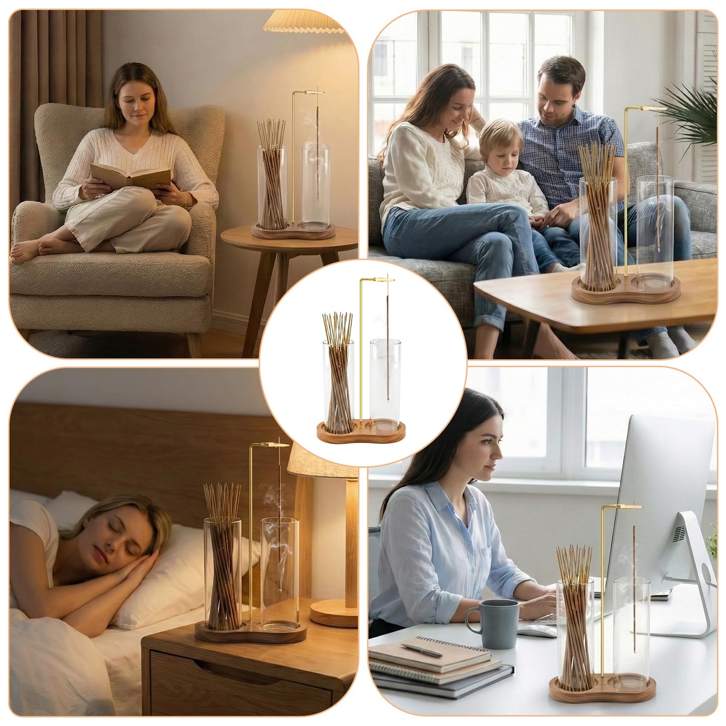 VELQUA Glass Incense Holder, 2 in 1 Incense Burner Holder with Storage, Hanging Upside Down Incense Sticks Holder with Glass Ash Catcher for Meditation Yoga Spa Room Decor