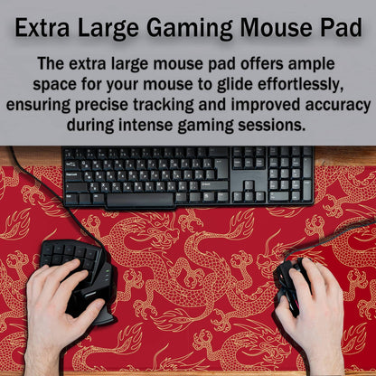 Samgula Keyboard Pad Red, Gaming Mousepad Desk Pad Big Mouse Pads Desk Decor for Men, 900X400 Mouse Pad Waterproof Non-Slip Rubber Base, 35.4 X 15.7 inch for Work/Game/Office/Home Chinese Dragon