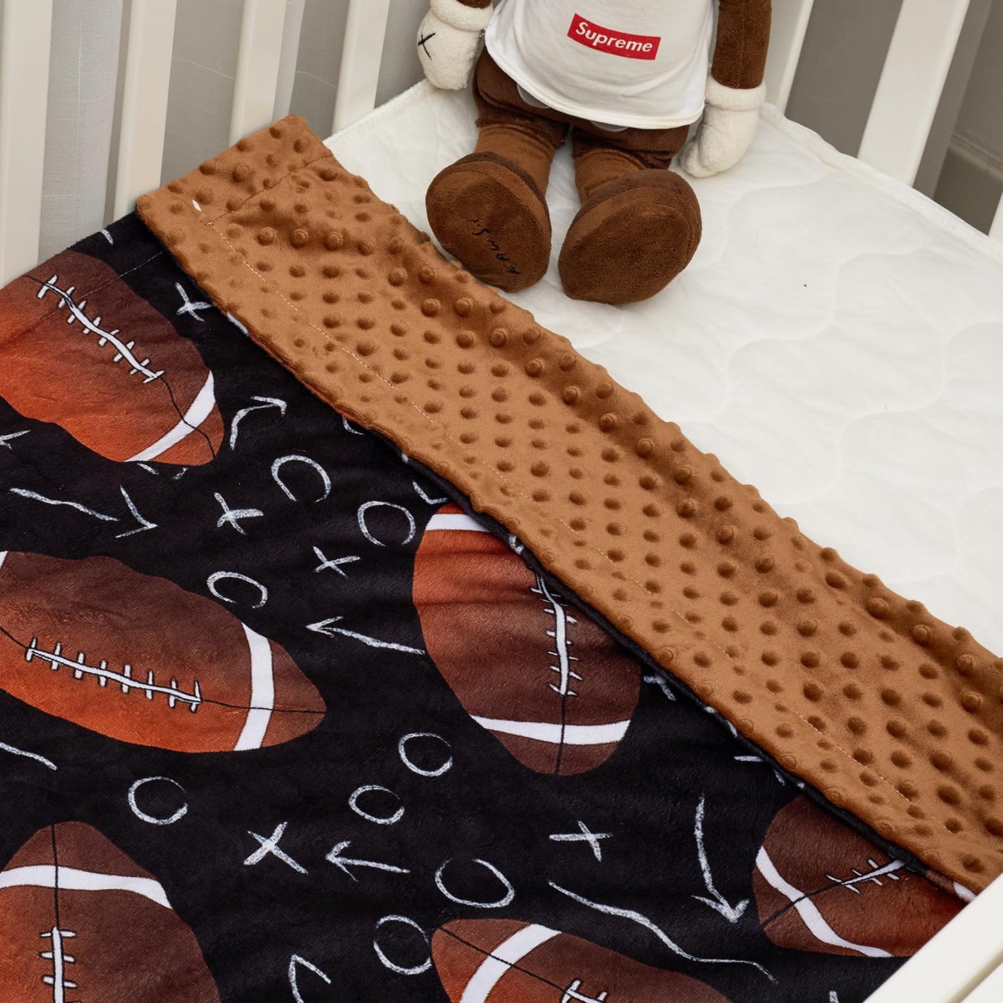 Baby Blanket for Boys Girls Super Soft Double Layer Minky with Dotted Backing Cute Cow Crib Receiving Blanket Bed Throws for Newborns Nursery Stroller Toddler 30 x 40 Inch (Football)