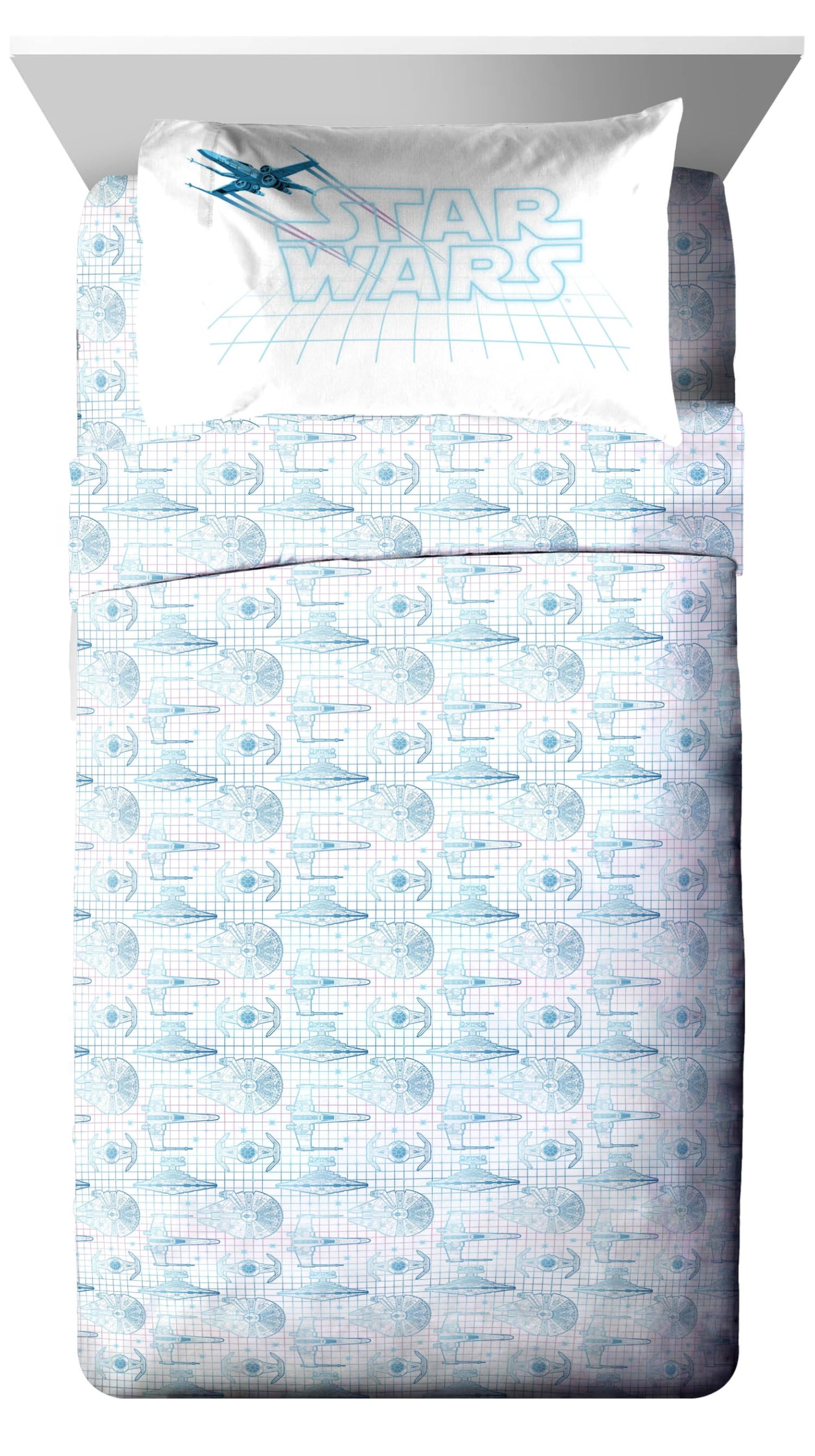 Jay Franco Kids Comforter Set Includes Sheets and Pillow Covers - Soft and Cozy Bed Set for Stylish Room Decor, Blue - Star Wars 02, 5 Piece Twin Size Bedding