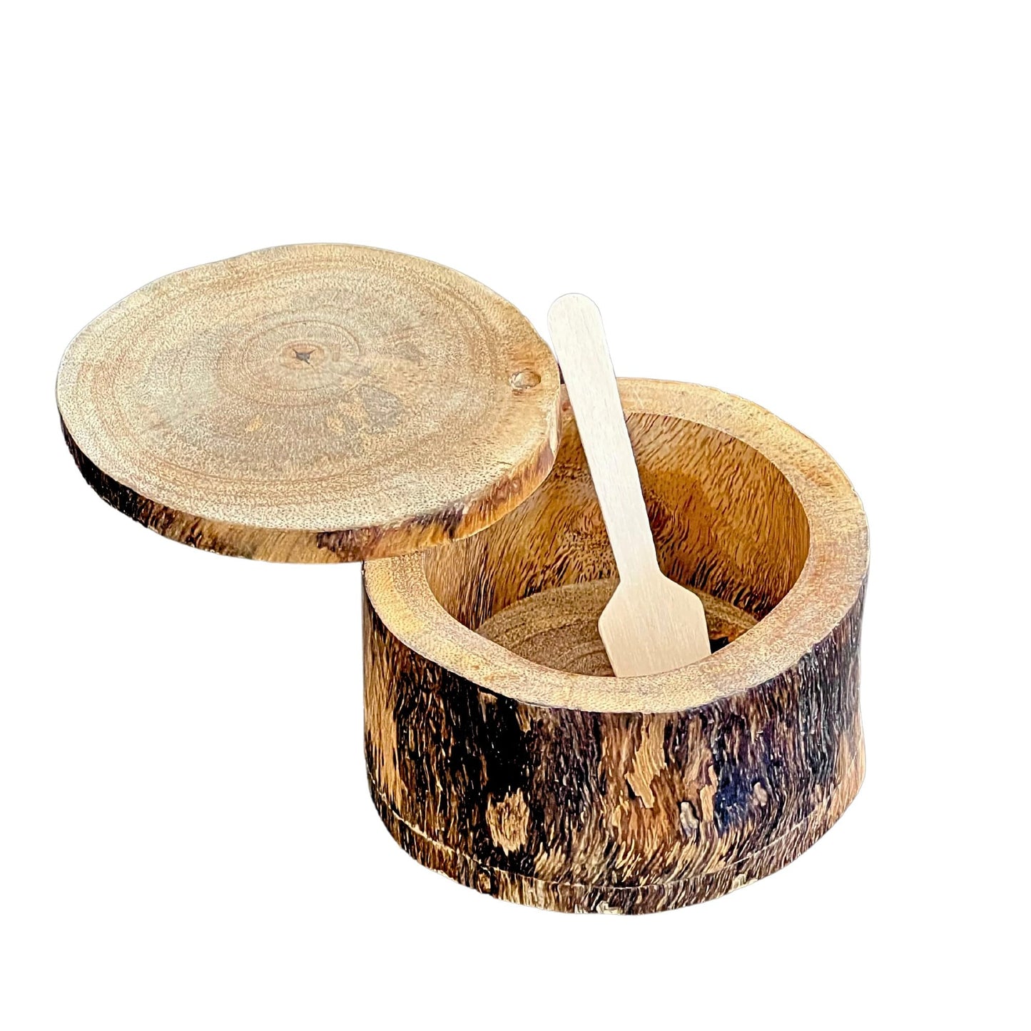 Handcrafted Rustic farmhouse Wood Salt or Pepper Bowl for Countertop, Salt herbs spice pot wood salt and pepper box includes spoons, Condiment Container, Loose tea container, Modern Kitchen Decor (2)
