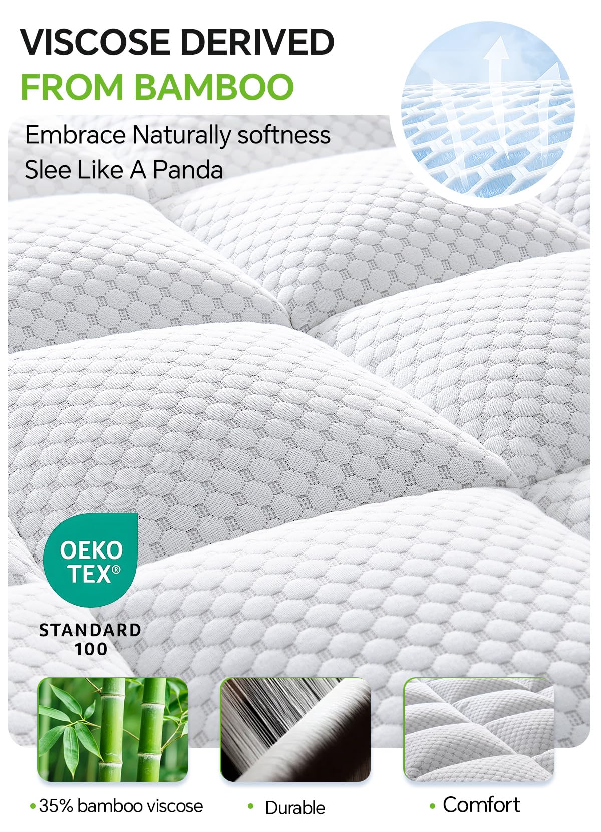 BEDELITE Queen Mattress Topper 3 Inch Thick Mattress Pad, Plush Pillow Top Bed Cover with Elastic Deep Pockets Up to 6-24 Inch for Pressure Relief, Shredded Memory Foam Filling (White)