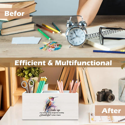 DILSJ Hummingbird Inspirational Pen Pencil Holder Organizer for Desk, Inspirational Gifts for Women, Motivational Quotes Wooden Box Signs for Home Office Desk Tabletop Decoration， Supplies