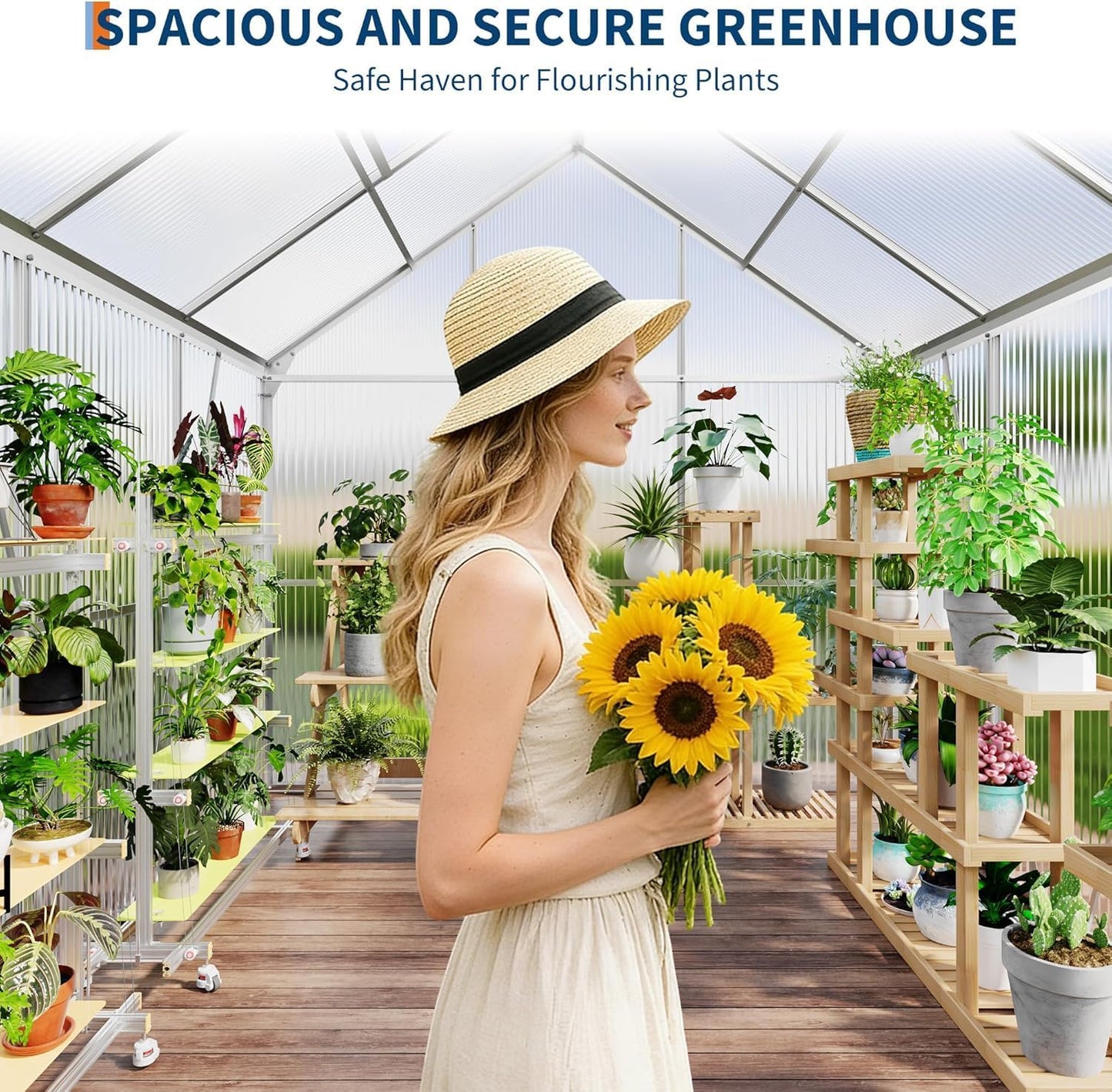IDEALHOUSE 6x6 ft Polycarbonate Greenhouse with Adjustable Roof Vent, Walk-in Greenhouse for Outdoor Garden Backyard, Heavy Duty Aluminum Frame, 720g/M² PC Panels, Silver