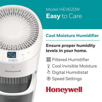 Honeywell Top Fill Tower Humidifier, Digital Humidistat, Black – Cool Mist Humidifiers for Bedroom, Home or Office with Space-Saving Tower Design