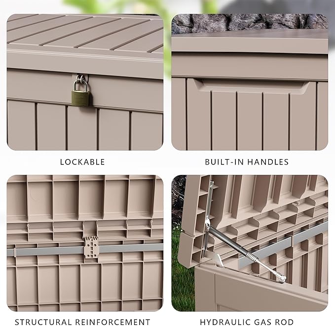 DRATO 280 Gallon Deck Box, Waterproof Resin Large Outdoor Storgae Box for Patio Furniture, Patio Cushions, Gardening Tools, Pool Supplies, Lockable（Gray，280 Gallon）