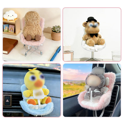 SwiftServ Doll Car Seat for 3–8 inch Figures, Fits Character Plushes, Blind Box Dolls & Vinyl Collectibles, Includes Air Vent Clip & Desktop Stand, Car Ornament for Collectors (Strawberry Ice Cream)