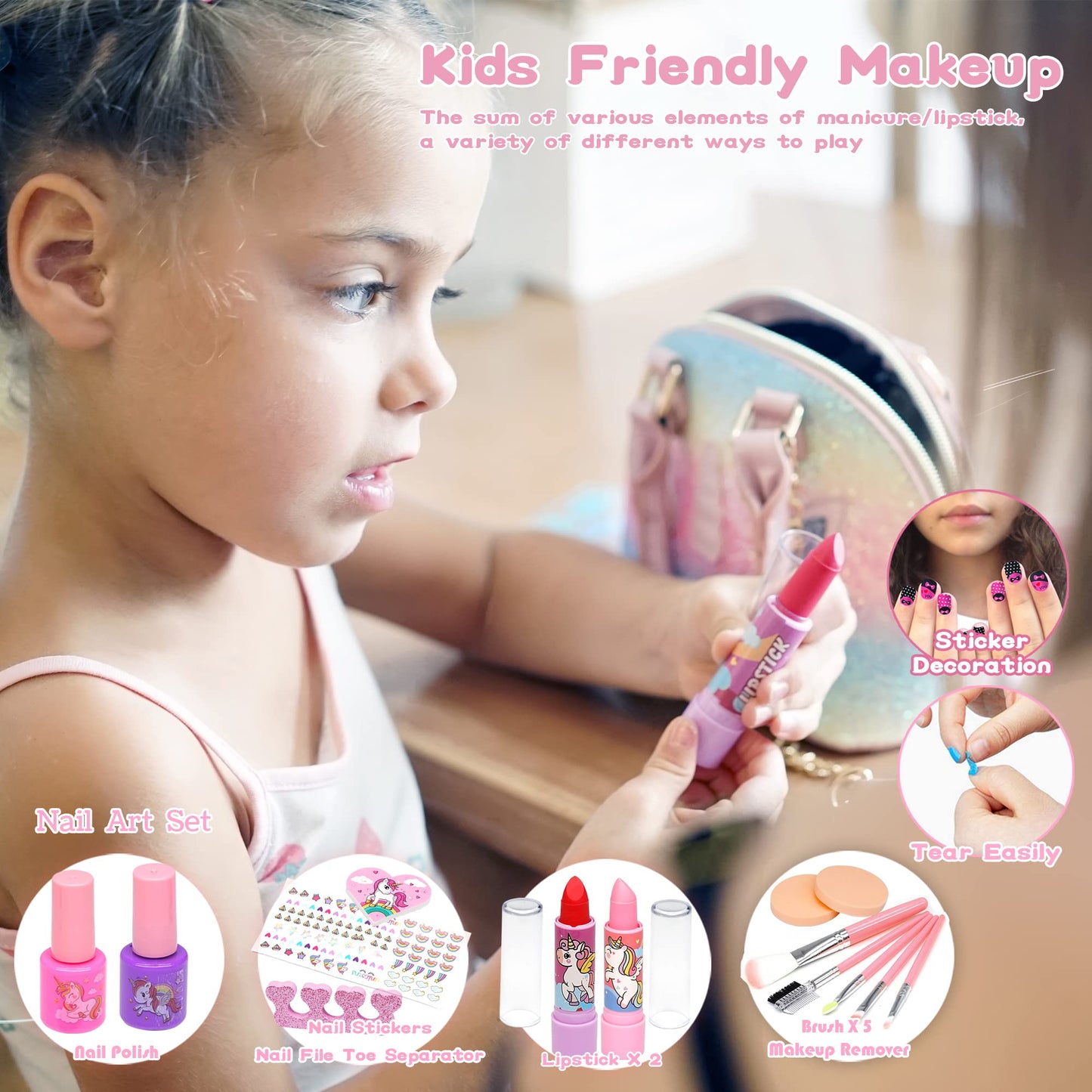Kids Makeup Sets For Girls - Unicorn Teenage Washable Make Up Starter Kit, Childrens Princess Pretend Play Games Toys Presents, Little Girl Birthday Gifts Set For Age 3 4 5 6 7 8 9 10 11 12 Year Old