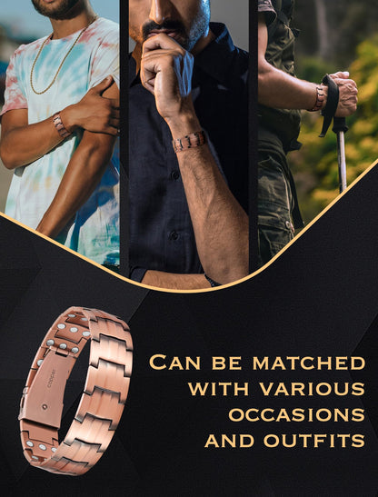 Jeracol 99.99% Soild Copper Bracelets for Men,3X Ultra Strength Magnets(3500 Gauss) Magnetic Bracelets,Magnetic Wristband for Anniversary,Adjustable Size&Jewelry Gift Box