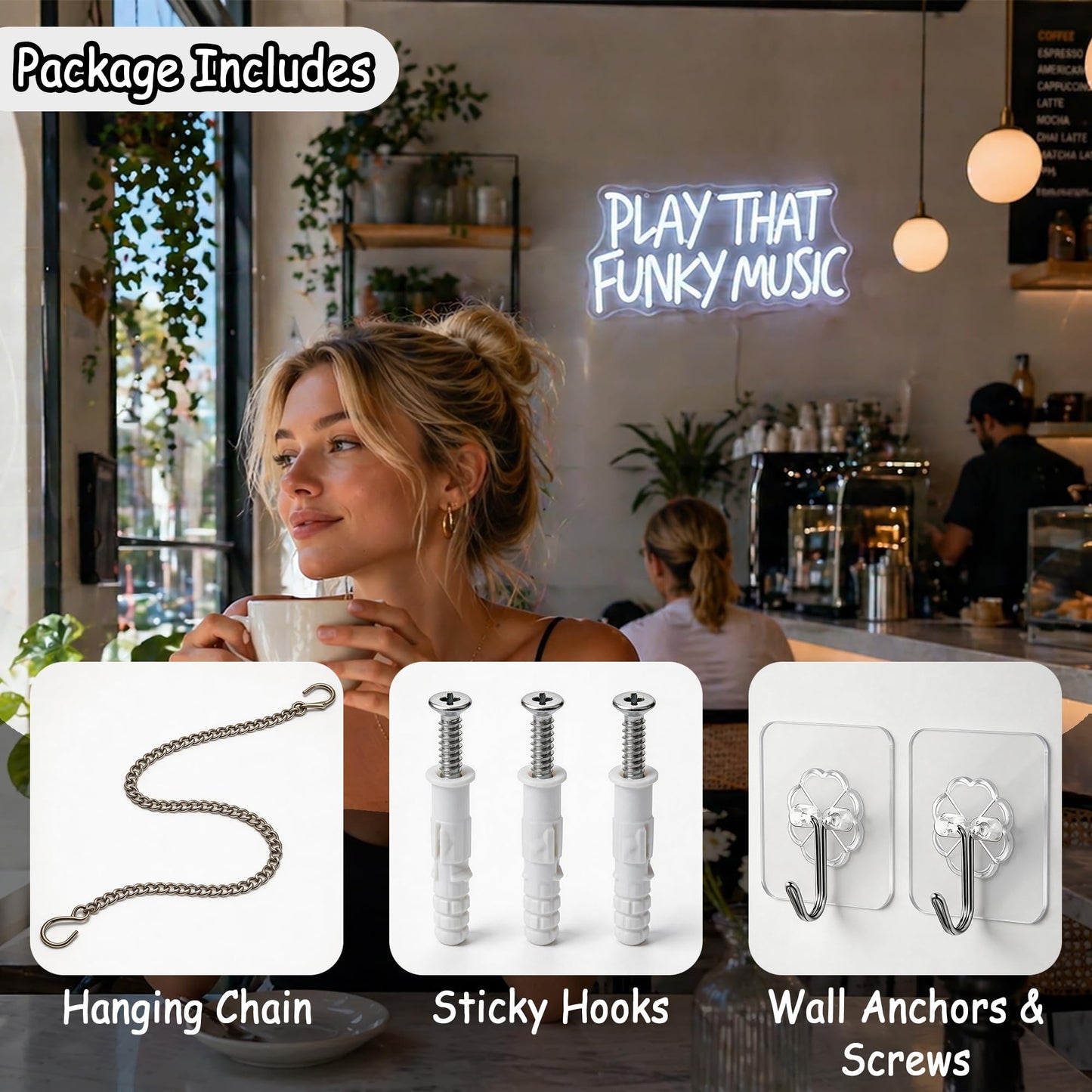 Whfobfe White Neon Sign Led Neon Lights Signs for Wall Decor USB Powered Led Signs for Room Decoration-Play That Funky Music