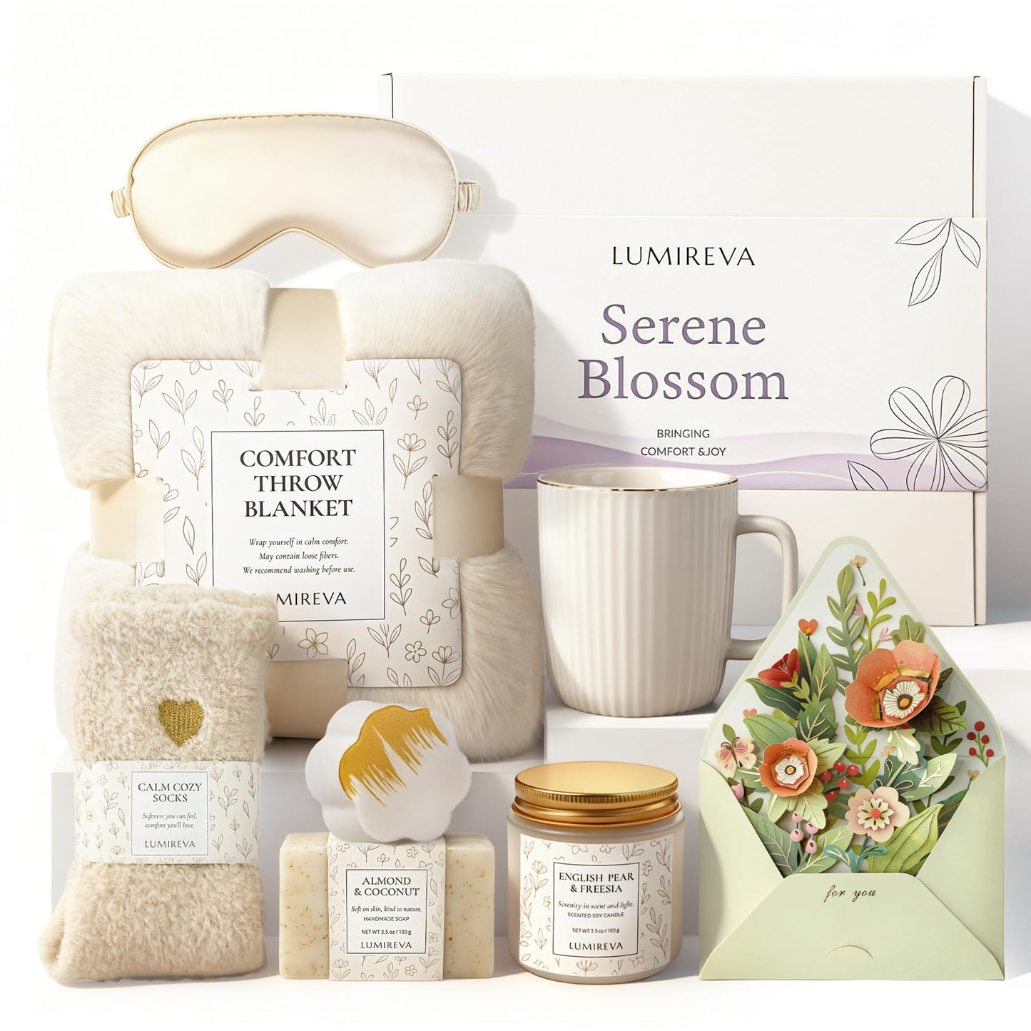 Lumireva Care Gift Basket for Women – Hug in a Box with Blanket, Candle & Self-Care Gifts, Thoughtful Comfort & Love Gift for Her, Wife, Girlfriend or Mom