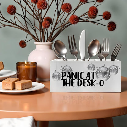 FITIE Funny Trendy Disco Ball Pencil Pen Holder for Desks, Panic at the Desk-O Mental Health Wooden Pencil Holder Organizer for Home Office Desk Accessories, Office Humor Gifts for Women