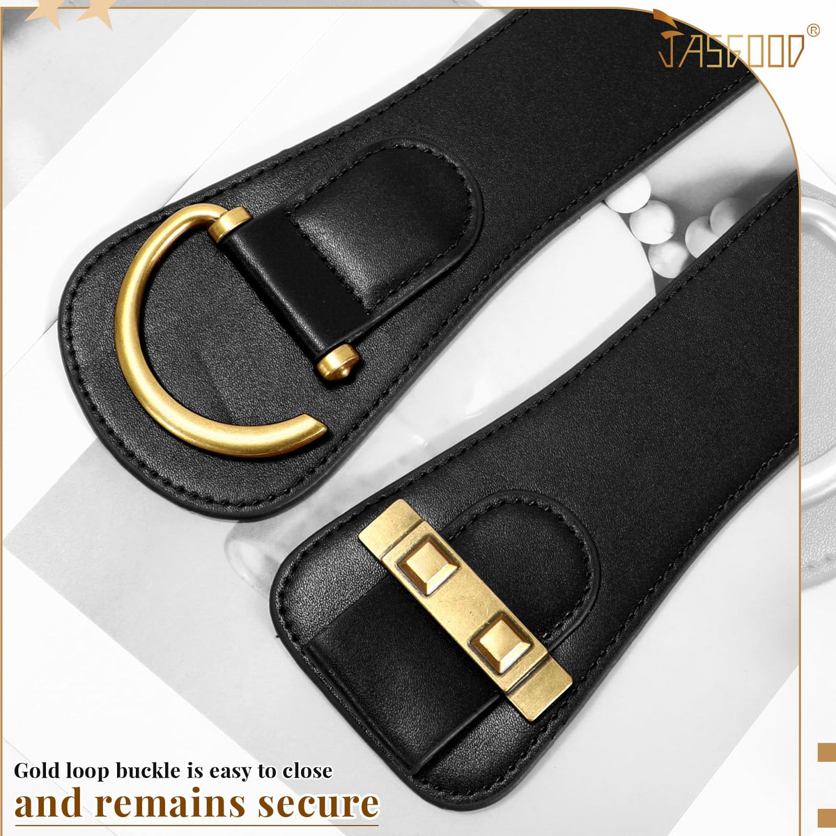 JASGOOD Women's Vintage Stretchy Waist Belt Elastic Wide Waistband for Dresses