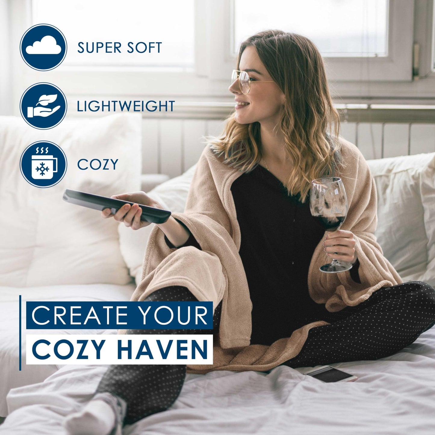 Twin/Twin XL Size Fleece Bed Blanket - Comfy Supersoft Fleece Blanket – All-Season, Light Weight, Luxuriously Soft - Throw Blanket for Couch and Sofa - Machine Wash - Beige