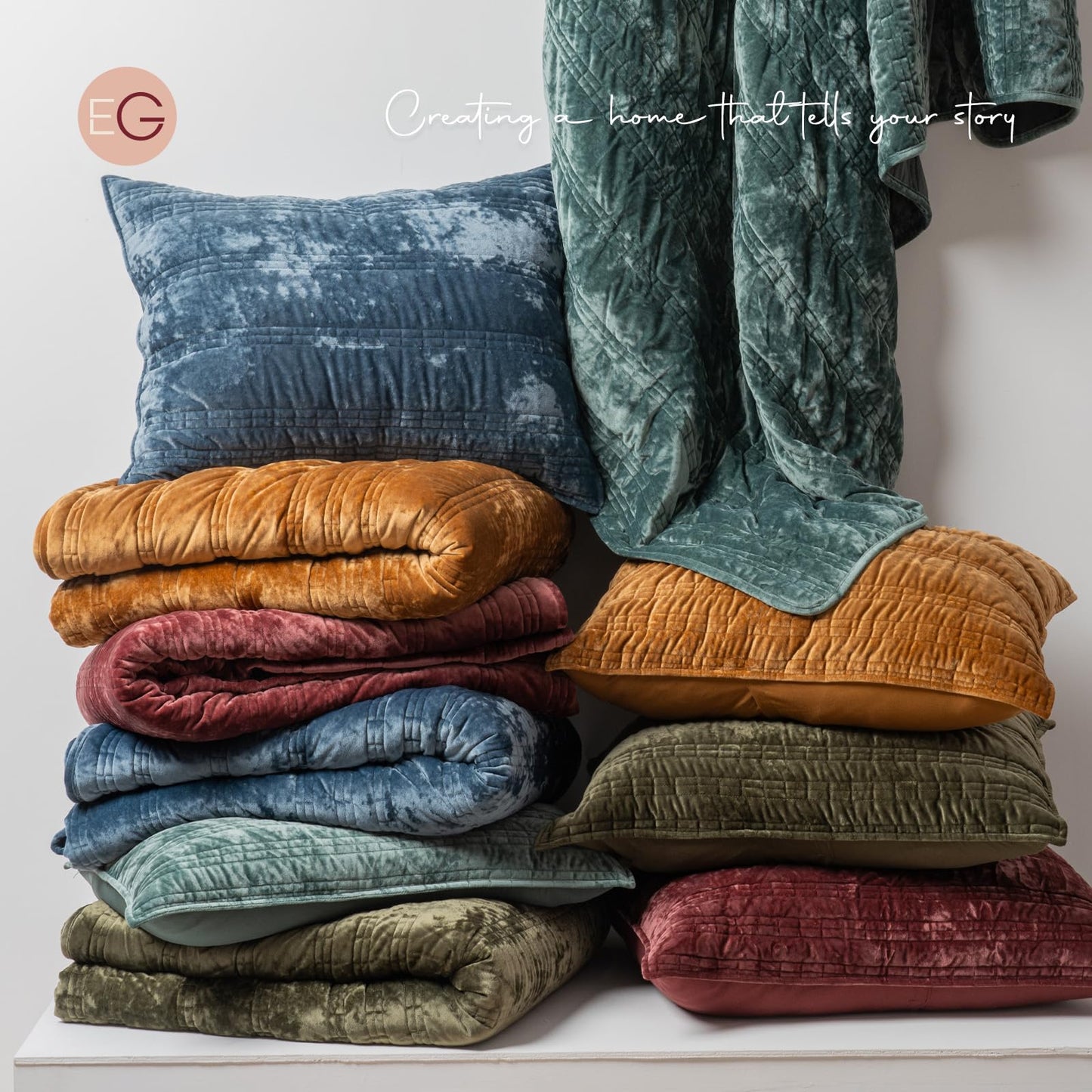 EverGrace Luxury Ruched Velvet Quilt Queen Size, Ultra Soft Bedspread Coverlet Set, Lightweight Velvet Comforter, Quilted Bedding Cover with 2 Matching Shams for All Season, Olive Green