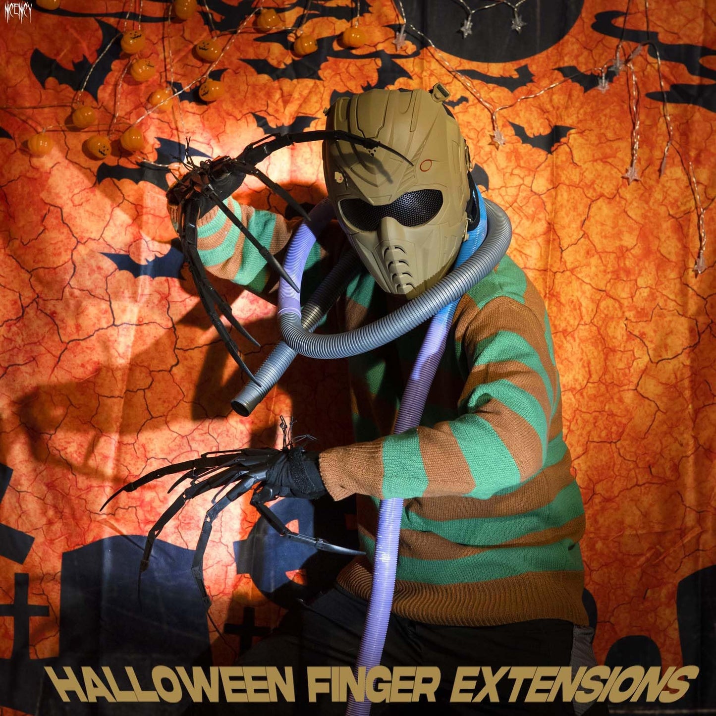 New Articulated Finger Extensions With Protective Glove, Halloween Fingers With Fingernails, Long Claw With Gloves, Scary and Flexible Skeleton Claws Hands (Black+Black Nail)