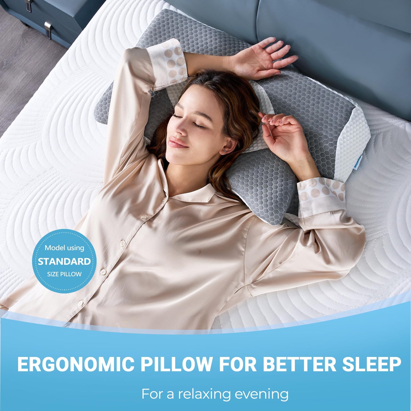 Elviros Cervical Memory Foam Pillow for Neck Pain Orthopedic Neck Pillow for Shoulder Pain Ergonomic Head Neck Support Pillow for Side/Back/Stomach Sleepers with Removable Cover (White-S)