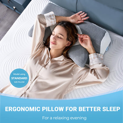 Elviros Cervical Memory Foam Pillow for Neck Pain Orthopedic Neck Pillow for Shoulder Pain Ergonomic Head Neck Support Pillow for Side/Back/Stomach Sleepers with Removable Cover (White-S)