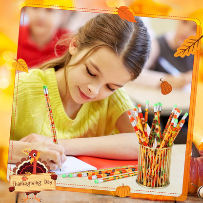 Crtiin 50 Pcs Fall Pencil Thanksgiving Assortment Wood Pencils Autumn Cylinder Funny Pencils Maple Leaf Turkey Pumpkin Decorative Pens for Kids School Supplies Autumn Party Gift, 10 Styles