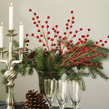 DR.DUDU 12 Red Holly Berry Stem Picks - Decorative Wire Stem Branch Sprays for Christmas Tree Decoration, Holiday Decor, Silk Flower Arrangements, Home DIY Crafts