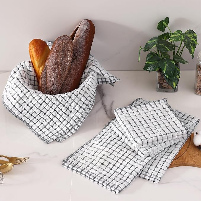 Homaxy Kitchen Towels and Dishcloths Set, 16 x 25 and 12 x 12 Inches, Super