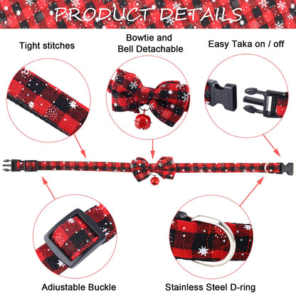 4 Pieces Christmas Dog Bandanas and Collars Set Xmas Christmas Classic Plaid Dog Neck Tie Triangle Bib Scarf Kerchief Adjustable PET Bow Tie with Safety Bell Costume for Cat(L,Stylish Style)