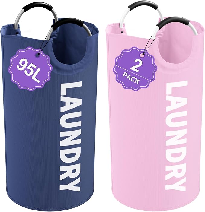 2Pcs Folding Laundry Basket for Adult, 95L Portable Laundry Baskets