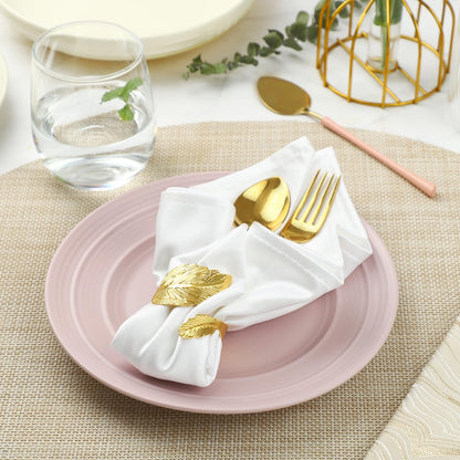 Monkkino Gold Napkin Rings, Shiny Metal Napkin Rings Set of 12, Study Leaf Shaped Table Decor, Stylish Fall Napkin Ring Bulk for Christmas, Easter, Wedding, Party, Elegant Table Settings Gift Ideas