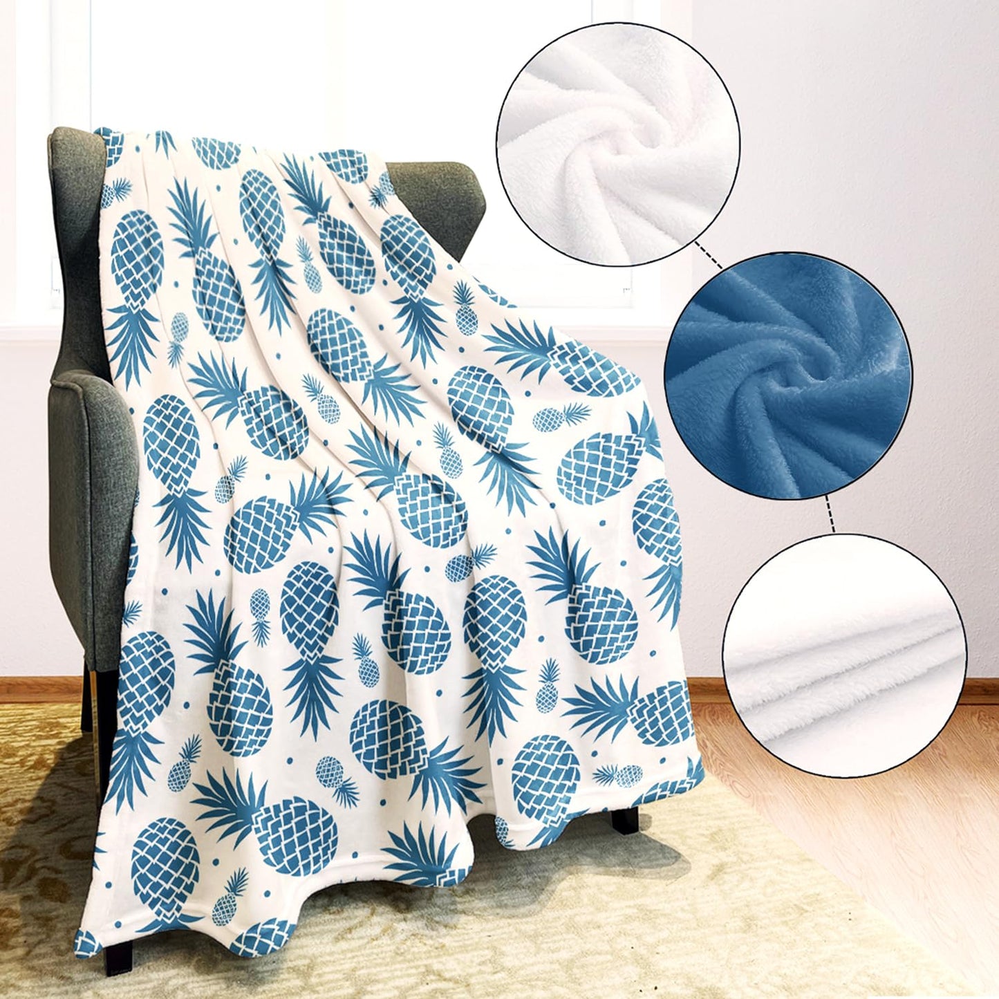 YISUMEI Pineapple Blanket 60x80 Inches Soft and Cozy Tropical Fruit Pattern Throw Great Gifts for Kids Boys and Girls