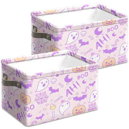 Andemie Halloween Basket Cute Pink Spooky Boo Basket Stuffers for Women Teen Girls Girlfriend Trick or Treat Bags Cube Large Collapsible Storage Bins