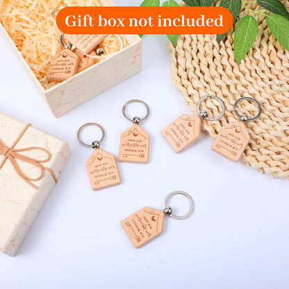 Ckhoid 50PCS New Home Keychain Bulk Welcome Home Keychain Gifts Wooden House Shaped Key Tag Move in Gifts Apartments House Key Chain for Family Client Buyer Customer
