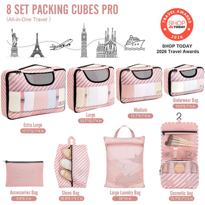 8 Set Packing Cubes for Travel Essentials, Suitcase Organizer Bags in 4 Sizes, Carry-On Luggage Accessories with Laundry Bag, Airplane Must Have, Gifts for Women Men