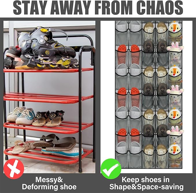 Windyun 40 Over The Door Shoe Organizer, Large Mesh Pocket Hanging Shoe Rack