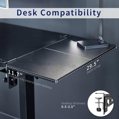VIVO Clamp-on 6 x 9 inch (11 Including Clamps) Desk Extender, Wrist Support, Armrest Tray, Table Mount for Sit Stand Desks, Black, DESK-EXT09
