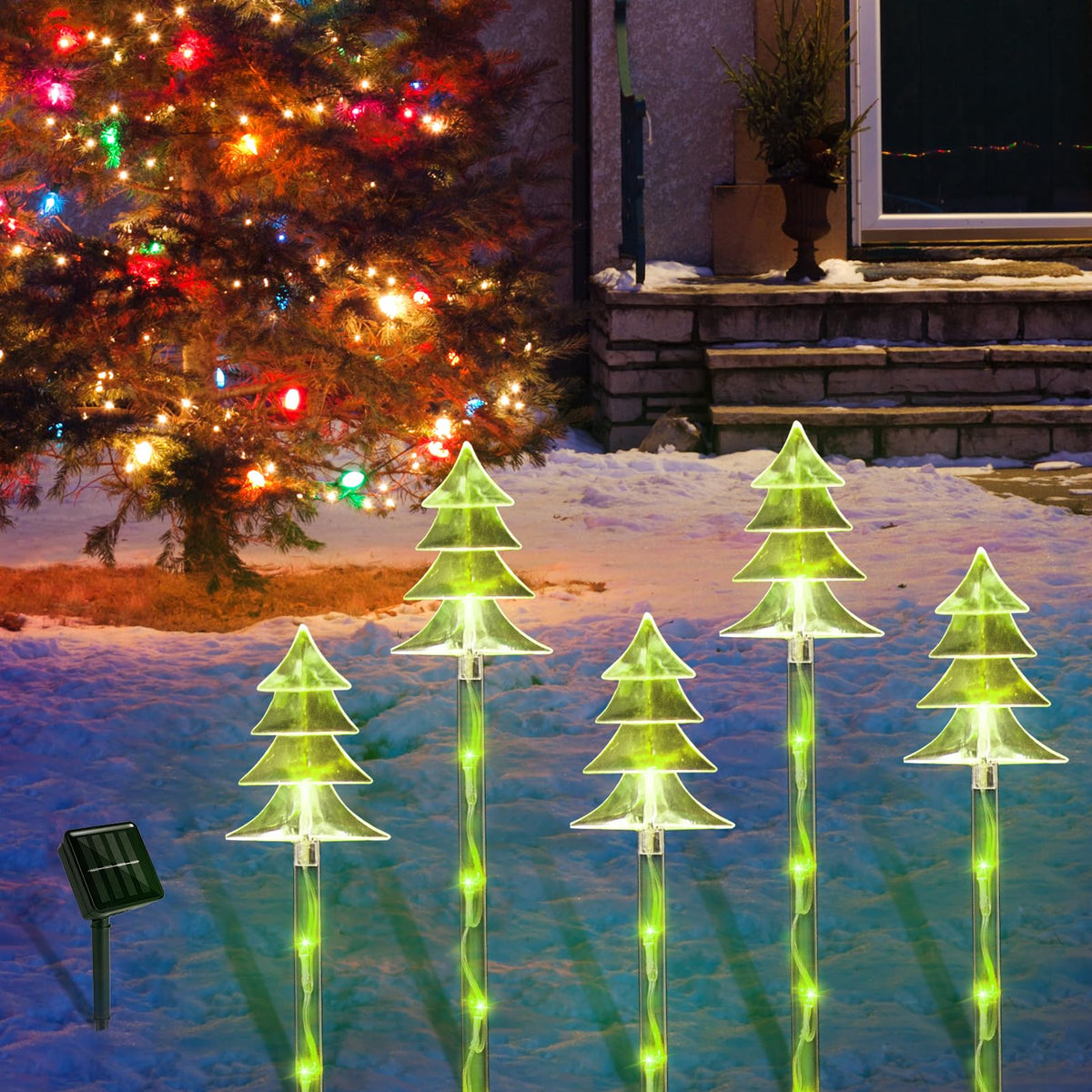 ILLUMINEW Christmas Solar Stake Lights, 5 Pack Waterproof Landscape Christmas Lights, Pathway Christmas Decorations, LED Lights for Yard Lawn Patio Walkway Decor (10PCS Tree-Green)