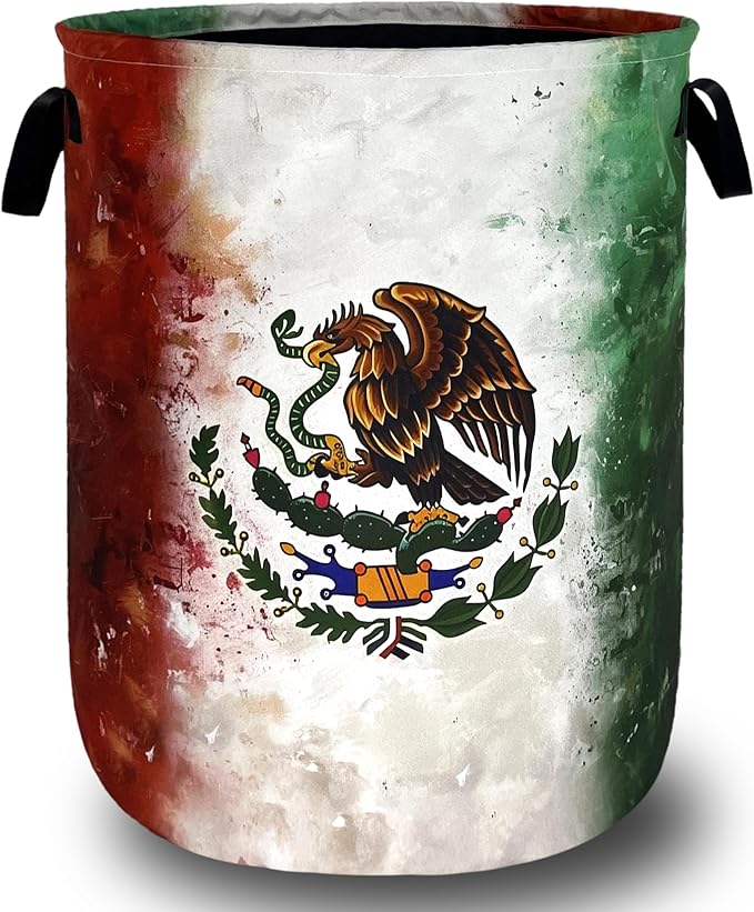 Vintage Mexican Flag Laundry Basket Oxford Cloth Foldable Mexico Laundry Hamper