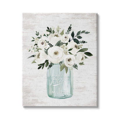 Stupell Industries White Ranunculus Floral Bouquet Blue Canning Jar, Design by Lettered and Lined