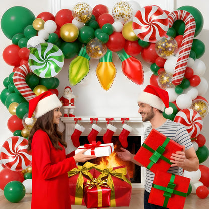 Christmas Balloons Arch Kit Decorations Different Sizes 18/12/10/5 Inch Party Balloon Kit Chrome Round Helium Matte Red Green Balloons for Christmas Party Decoration