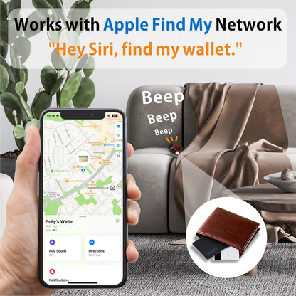 Wallet Tracker Card, Apple Find My Compatible (iOS Only), Slim Smart Bluetooth Tracker, Rechargeable Item Locator for Keys & Luggage, IP68 Waterproof, Gift for Men & Women