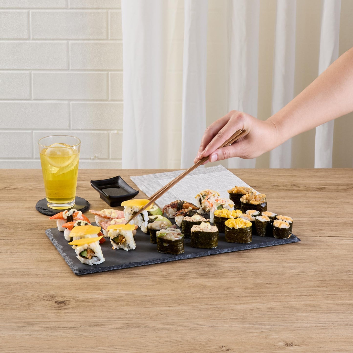 Restaurantware Rectangle Slate Platter 1 Count 15.7 x 7.8 Inch Scratch-Resistant Slate Cheese Board Modern Serving Tray Black Rustic Design for Charcuterie and Appetizers