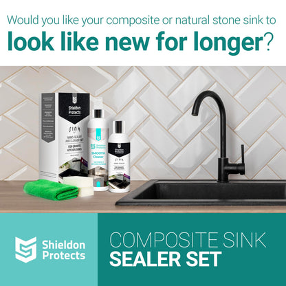 Composite Sink Sealer Set by Shieldon Protects for Granite, Quartz, & Composite Kitchen Sink - Waterproof Sealer, Cleaning Spray for All Sink Colours