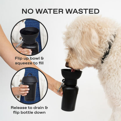 Springer Flip Portable Dog Water Bottle with Foldable Food Grade Silicone Bowl - 568ml Travel Dog Water Bottle Ideal for Camping - Easy Squeeze Hydration & Release to Drain