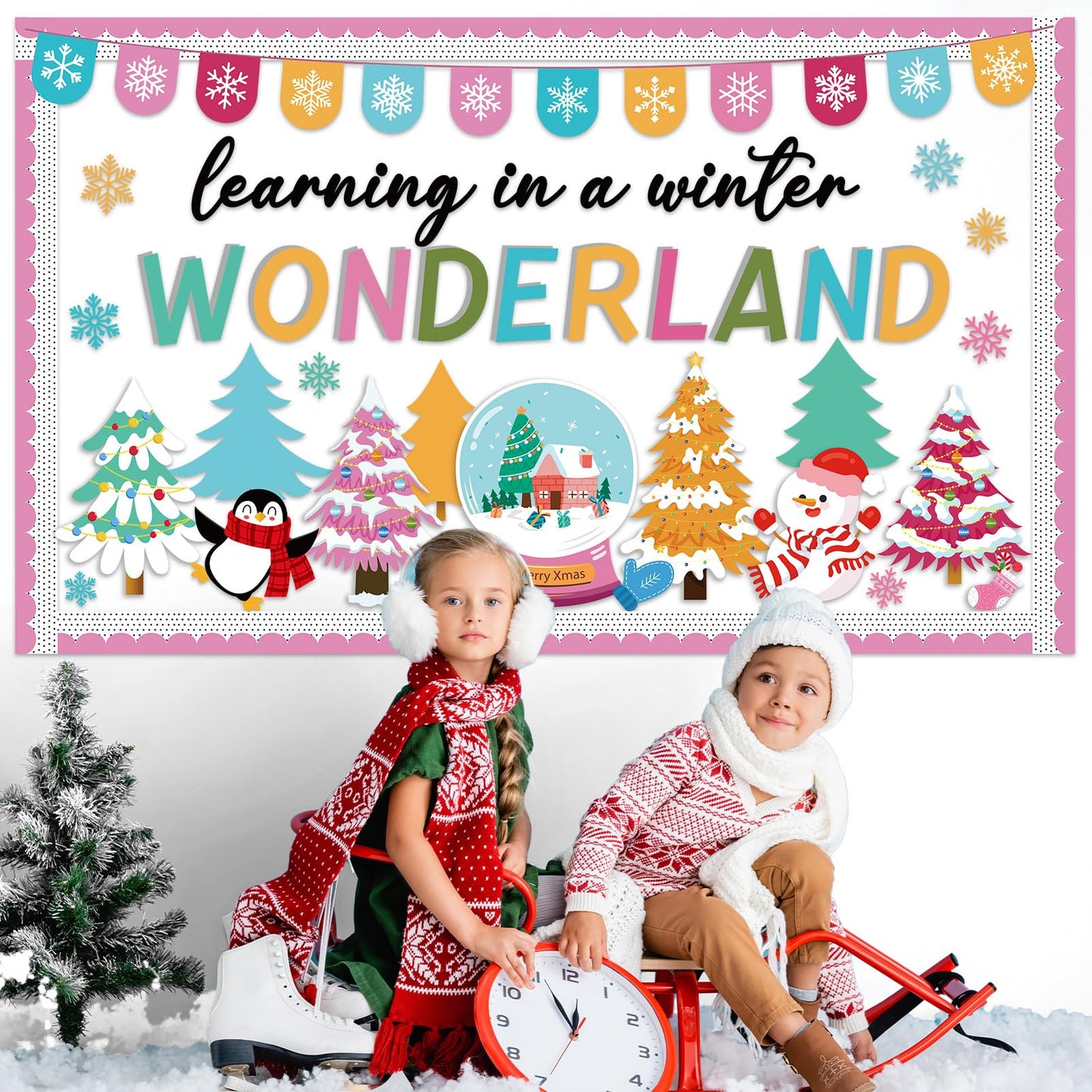 Winter Wonderland Bulletin Board Set Classroom Decorations Christmas Paper Cutouts Learning in The Winter Wonderland Bulletin Board Xmas Tree Snowmen Snowflake Cutout for School Home Decor Supplies