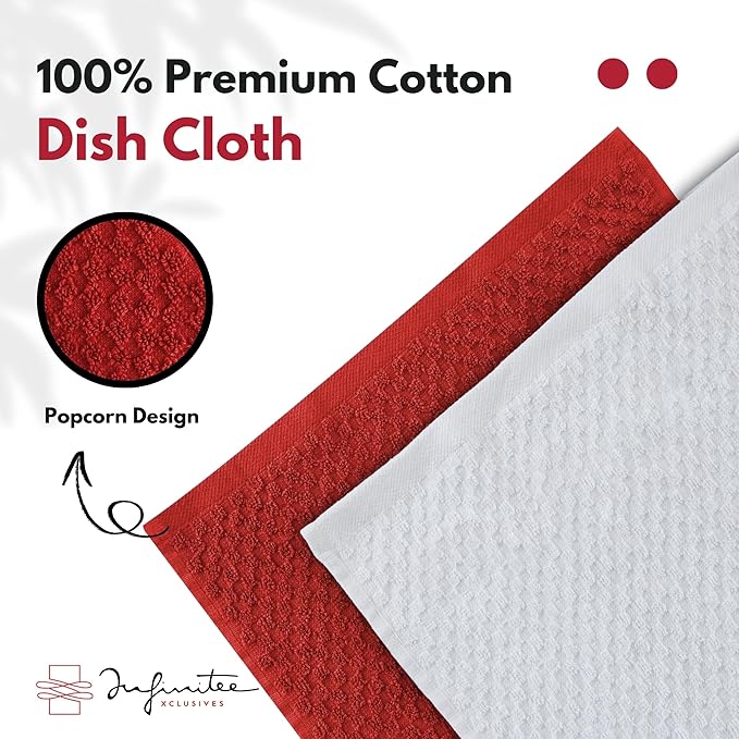 Infinitee Xclusives Premium Dish Cloth 100% Cotton 12 x 12 Inches |Pack of 4|