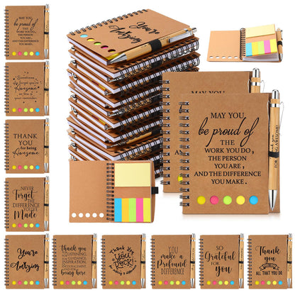 Honoson 10 Set Employee Appreciation Gifts Bulk Inspirational Notebook with Sticky Note and Bamboo Pen Set Thank You Gifts for Coworkers Team Staff Group Office Teacher (Kraft)