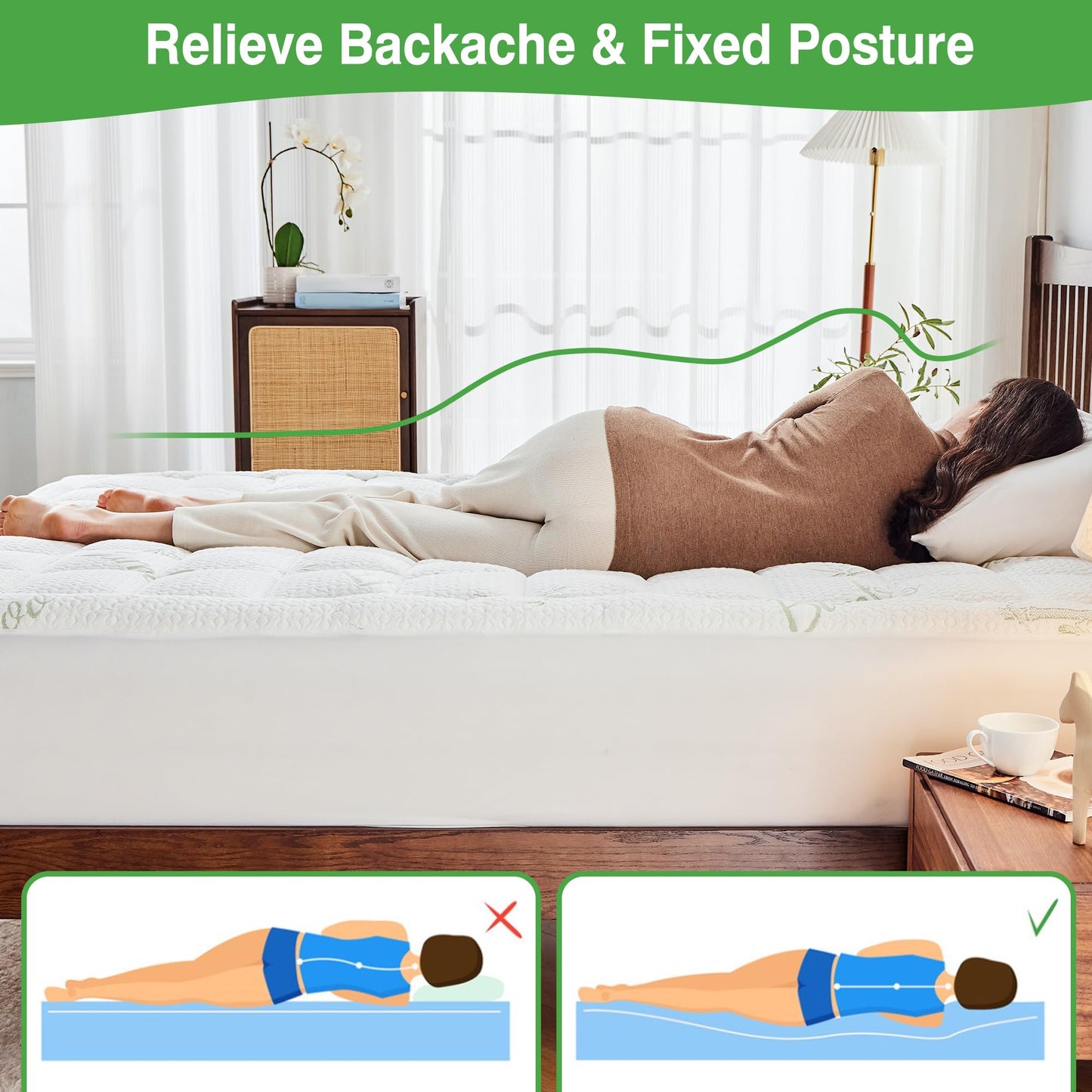 KUTUU King Mattress Pad Cover, Viscose Made from Bamboo Pillow Top Cooling Mattress Topper for King Size Bed, 6-21 inches Deep Pocket, 78x80 inches