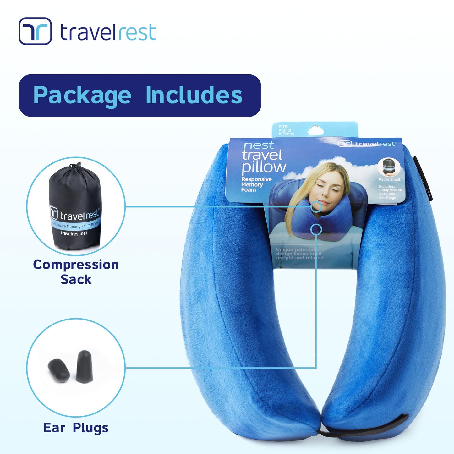 TRAVELREST Nest Neck Pillow Travel Essentials - Memory Foam Pillow and Patented Design, Support for Long Flights, Travel Accessories, Comfortable and Compact, Washable, Attaches to Luggage - Gray